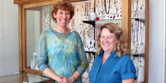 Paula Luba (left) is responsible for repairs and appraisals. Cathy Laing, a G.I.A. Graduate Gemologist, designs jewelry and selects precious stones.